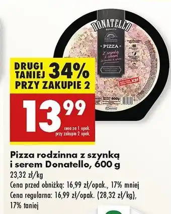 Biedronka Pizza z szynką i serem Donatello pizza oferta