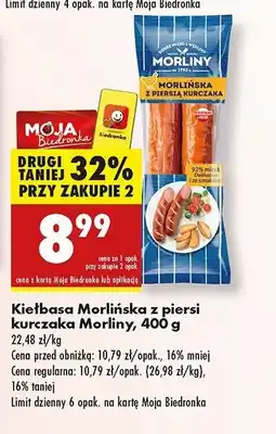 Biedronka Kiełbasa morlińska z piersi kurczaka Morliny oferta