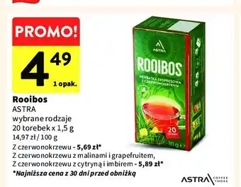 Intermarche Herbata z czerwonokrzewu z cytryną i imbirem Astra rooibos Astra tea oferta