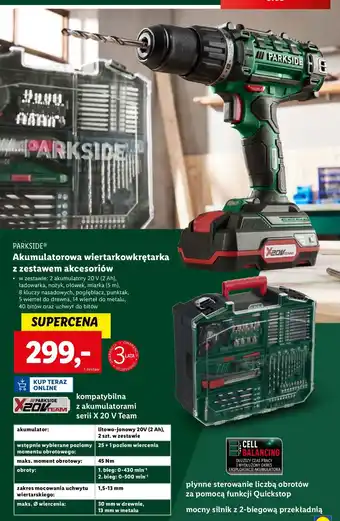 Lidl Wiertarko-wkrętarka akumulatorowa udarowa z zestawem akcesoriów Parkside oferta
