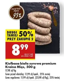 Biedronka Kiełbasa biała surowa premium Kraina Mięs oferta