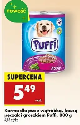 Biedronka Karma dla psa z wątróbką kaszą pęczak i groszkiem Puffi oferta