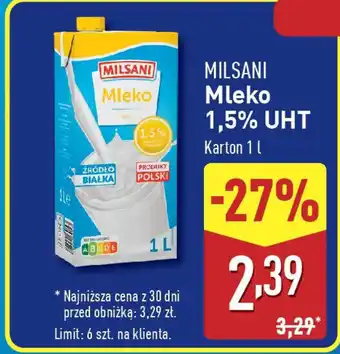 ALDI MILSANI Mleko 1,5% UHT oferta