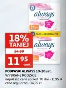 Auchan Podpaski ze skrzydełkami rozmiar 1 normal plus Always Sensitive oferta