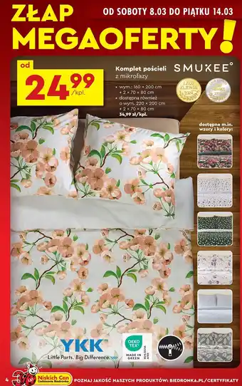 Biedronka Komplet pościeli z mikrofazy 220 x 200 cm + 2 70 80 Smukee oferta