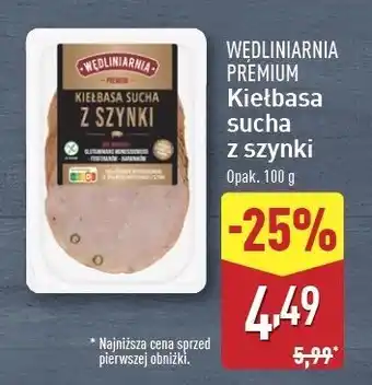 ALDI Kiełbasa sucha z szynki Wędliniarnia Premium oferta