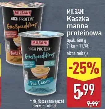 ALDI Kaszka manna z cynamonem Milsani High Protein oferta