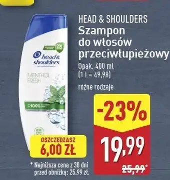 ALDI Szampon do włosów menthol Head&Shoulders oferta