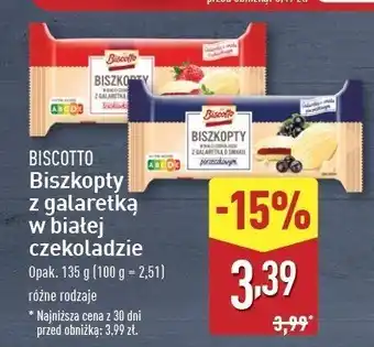 ALDI Biszkopty w białej czekoladzie z galaretką o smaku porzeczkowym Biscotto oferta