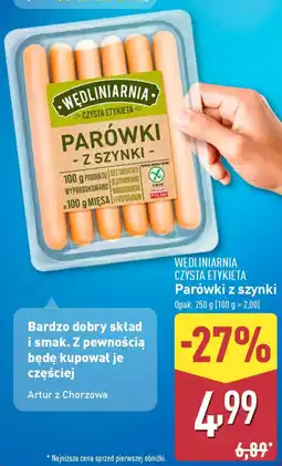 ALDI WĘDLINIARNIA CZYSTA ETYKIETA Parówki z szynki oferta