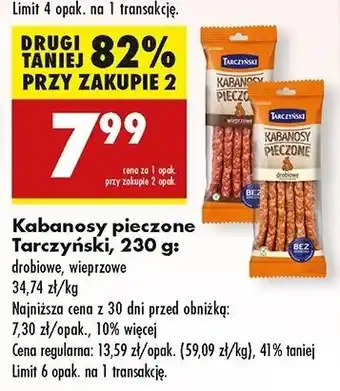 Biedronka Kabanosy pieczone drobiowe Tarczyński oferta