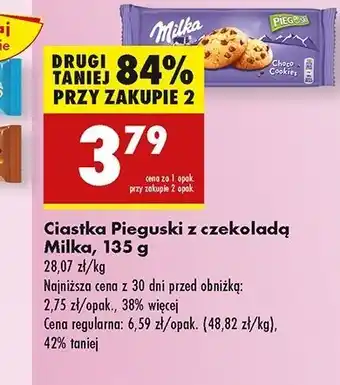 Biedronka Ciastka z kawałkami czekolady Milka Pieguski oferta