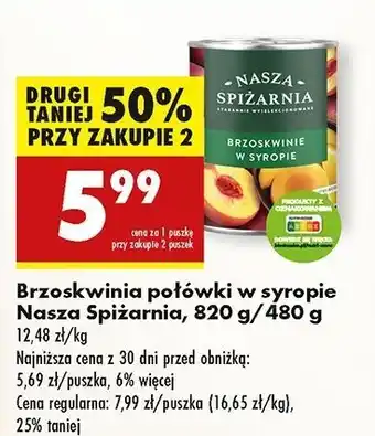 Biedronka Brzoskwinie w syropie Nasza Spiżarnia oferta