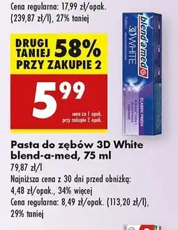 Biedronka Pasta do zębów classic fresh Blend-A-Med 3D White oferta