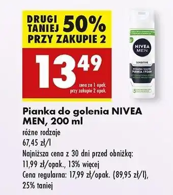 Biedronka Pianka do golenia natychmiastowa ochrona Nivea Men Sensitive oferta