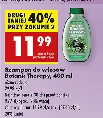 Biedronka Szampon do włosów zielona herbata & eukaliptus cytrus Garnier Botanic Therapy oferta