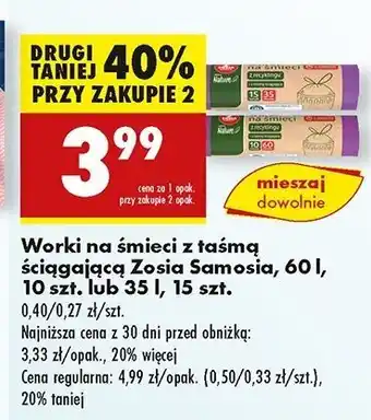 Biedronka Worki na śmieci 35 l z taśmą ściągającą mocne Zosia Samosia oferta