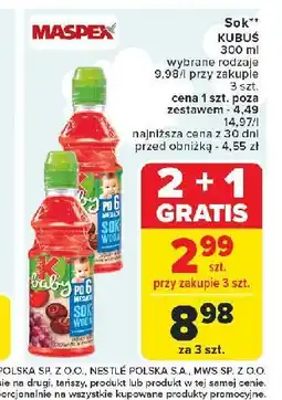 Carrefour Sok+woda organic jabłko-wiśnia Kubuś Baby oferta