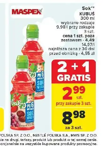 Carrefour Sok+woda organic jabłko-wiśnia Kubuś Baby oferta