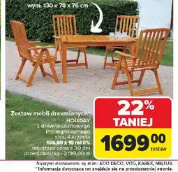 Carrefour Zestaw mebli ogrodowych holiday z drewna sosnowego: stół + 4 fotele oferta