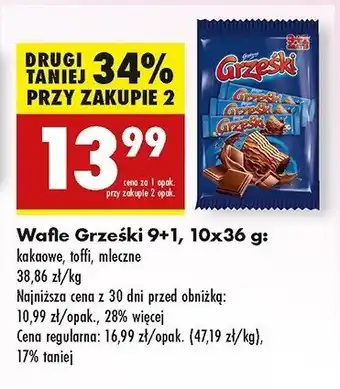 Biedronka Wafelek kakaowy w czekoladzie mlecznej Grześki mega oferta