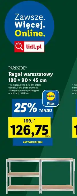 Lidl Regał warsztatowy 180x90x45cm Parkside oferta