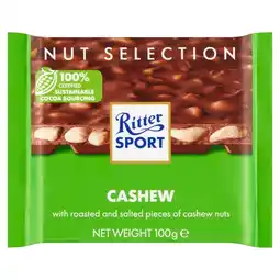 Auchan Ritter Sport Czekolada mleczna z prażonymi solonymi kawałkami orzechów nerkowca 100 g oferta