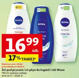 Auchan Żel pod prysznic lub płyn do kąpieli i żel Nivea oferta