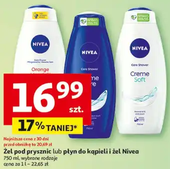 Auchan Żel pod prysznic lub płyn do kąpieli i żel Nivea oferta