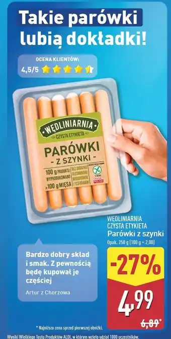 ALDI Parówki z szynki Wędliniarnia Czysta Etykieta oferta