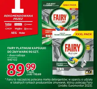 Selgros Fairy platinum kapsułki do zmywarki oferta