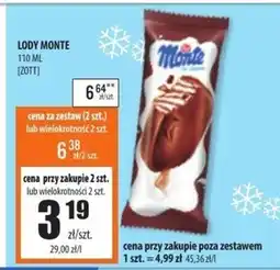 Społem Szczecin Zott Monte Lody śmietankowe i lody czekoladowo-orzechowe w czekoladzie mlecznej 110 ml oferta