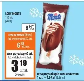 Społem Szczecin Zott Monte Lody śmietankowe i lody czekoladowo-orzechowe w czekoladzie mlecznej 110 ml oferta