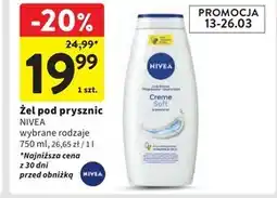 Intermarche Nivea Creme Soft Kremowy ŻEL POD Prysznic 750 ml oferta