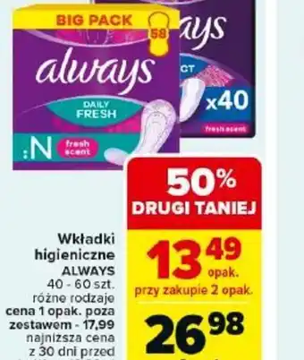 Carrefour Wkładki higieniczne Always oferta