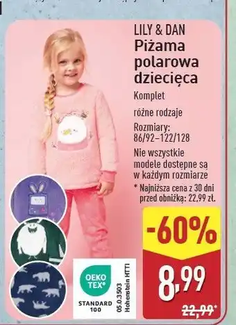 ALDI Piżama dziecięca polarowa 86/92-122/128 Lily & Dan oferta