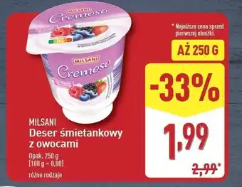 ALDI Deser śmietankowy z owocami ogrodowymi Milsani oferta