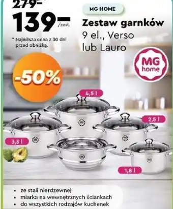 Biedronka MG HOME Zestaw garnków Verso lub Lauro oferta