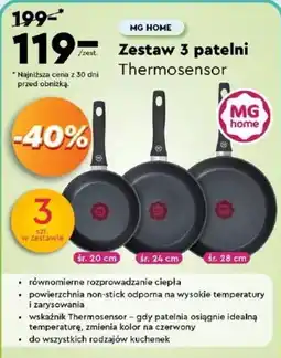 Biedronka MG HOME Zestaw 3 patelni Thermosensor oferta