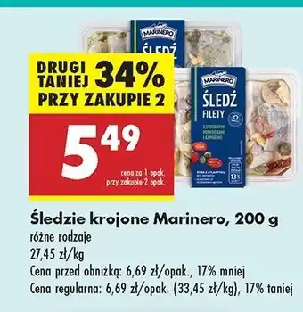 Biedronka Śledzie krojone z suszonymi pomidorami Marinero oferta