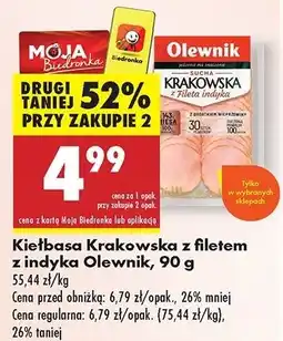 Biedronka Kiełbasa krakowska sucha z filetem indyka Olewnik oferta