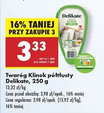 Biedronka Twaróg klinek półtłusty Delikate oferta