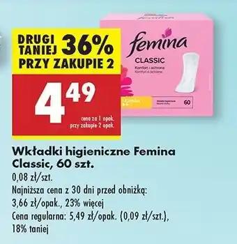 Biedronka Wkładki higieniczne normal Femina Classic oferta