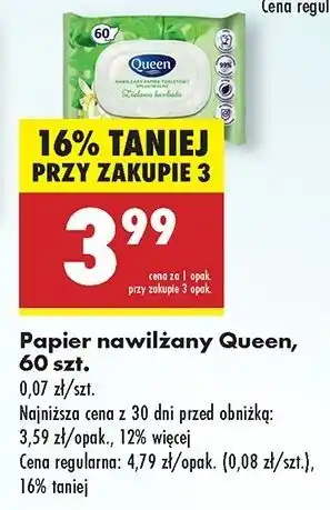 Biedronka Papier toaletowy nawilżany zielona herbata Queen oferta