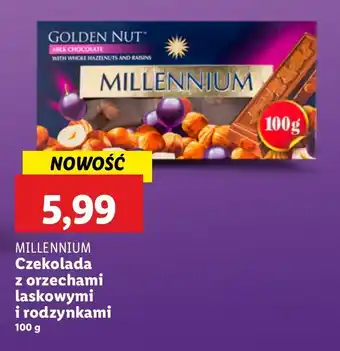 Lidl Czekolada golden nut milk chocolate z całymi orzechami i rodzynkami Millennium oferta