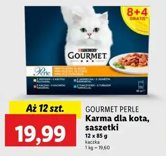 Lidl Karma dla kota fileciki w sosie z indykiem + tuńczykiem kaczką jagnięciną Purina Gourmet Perle oferta