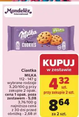 Carrefour Ciastka z kawałkami czekolady Milka Pieguski oferta