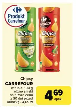 Carrefour Chipsy o smaku kwaśnej śmietany i cebulki tubie Carrefour Sensation oferta