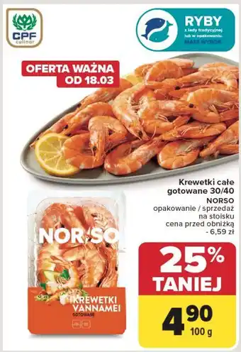 Carrefour Krewetki gotowane vannamei Norso oferta