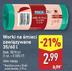 ALDI Worki na śmieci zawiązywane 35/60 l oferta